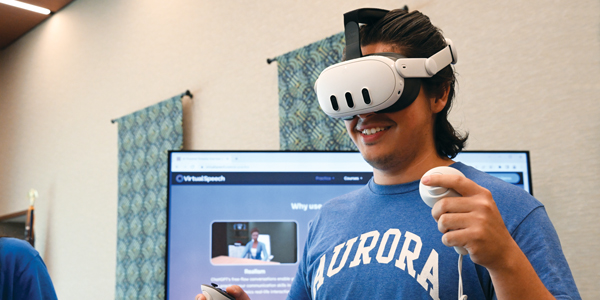 Student with VR headset.